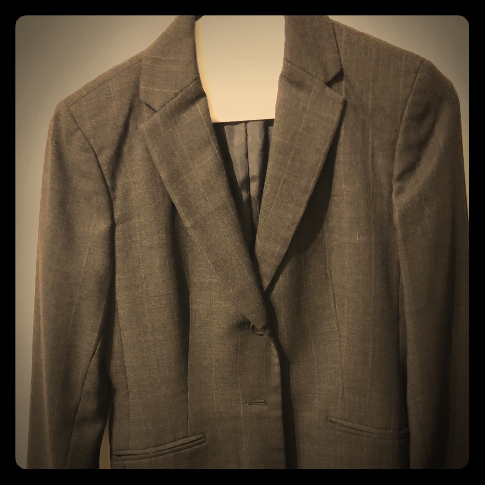 grey wool with subtle maroon striping suit set BR